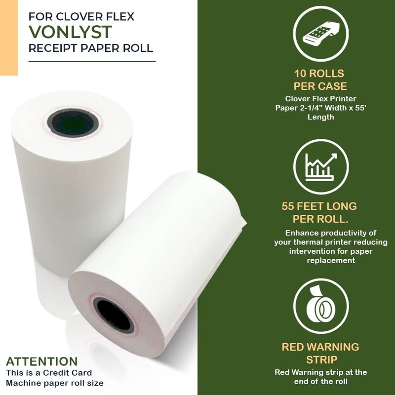 Vonlyst Thermal Paper Roll for Clover Flex Receipt Paper 2 1/4 x 55 (10 rolls) - Image 4